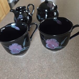 Mikasa Japan Rondo Tango Sugar & Creamer And 2 Cups. Beautiful 80s Set